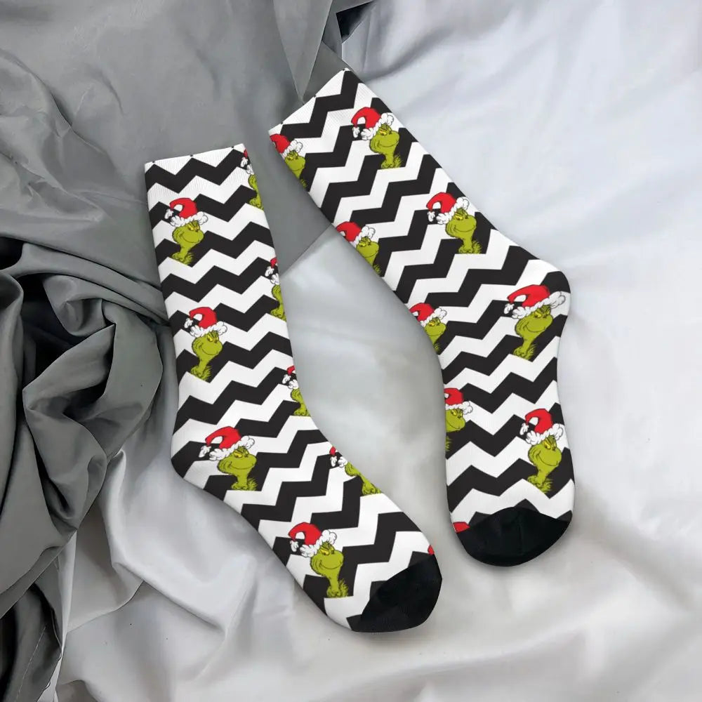 Novelty Christmas-S-Green-S-Grinching Socks Men's Women's Fashion Socks Spring Summer Autumn Winter Middle Tube Socks Gift