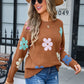 Spell Color Flower Round Collar Pullover Knitted Sweater