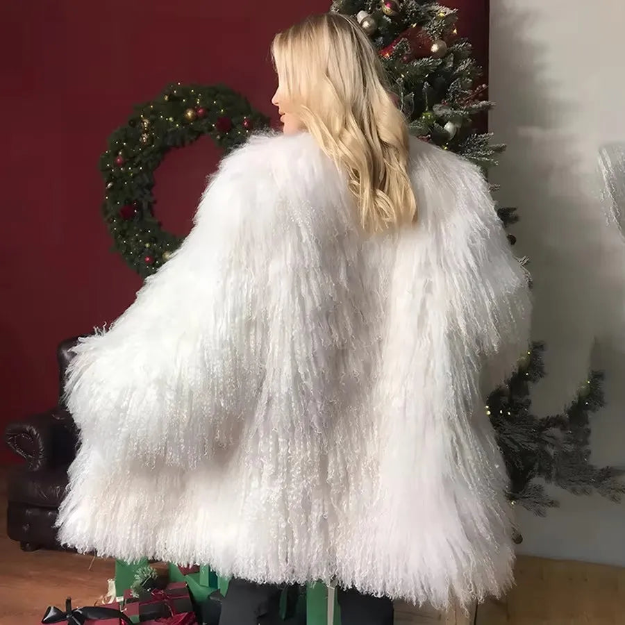 Ladies Sheep Skin Coat For Women Mongolia Sheep Fur Coats Pink Sheepskin Coat Winter Fashion Lamb Coats
