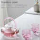 Tea Pot  Pink Butterfly High Borosilicate Transparent Glass Beam Pot Clay Stove Tea Kettle Tea Cup