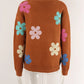 Spell Color Flower Round Collar Pullover Knitted Sweater