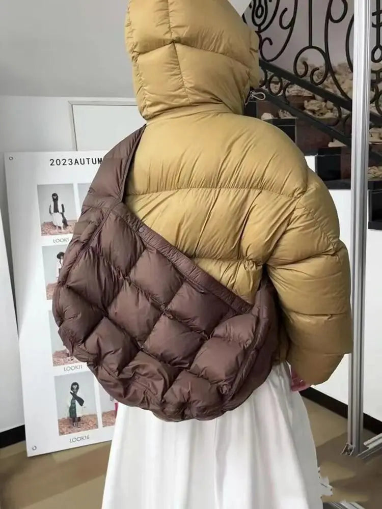 Women Padded Quilted Crossbody Korean Fashion Hobos Shoulder Bag Large Capacity Half Moon Handbag Lightweight Winter Tote Bags