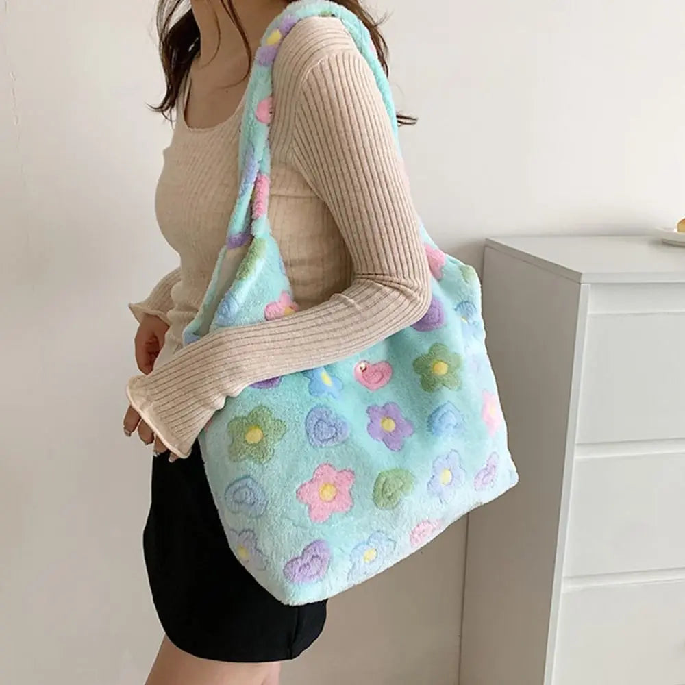 Soft Plush Shoulder Bags Casual Large Capacity Furry Top-Handle Bag Handbags Women Girls