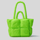 Fashion Fluorescent Green Padded Women Shoulder Bags Designer Quilted Handbags Luxury Laser Nylon Large Capacity Tote Bag Winter
