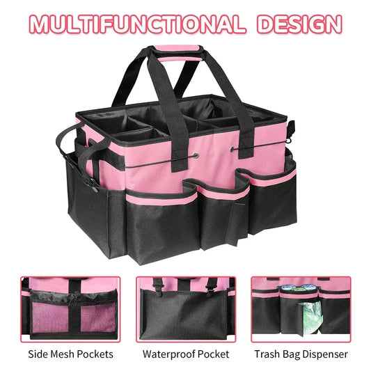 Pink Tool Bag with Pockets Cleaning Toolbag Storage Waterproof Wear-Resistant Large Capacity Oxford Cloth Tools Organizer