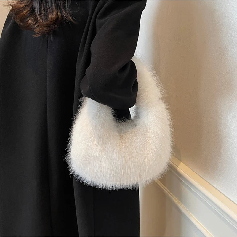 Faux Soft Plush Women's Small Half Moon Bag