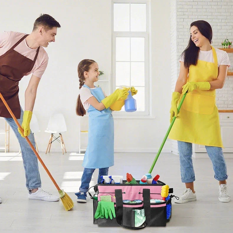 Pink Tool Bag with Pockets Cleaning Toolbag Storage Waterproof Wear-Resistant Large Capacity Oxford Cloth Tools Organizer