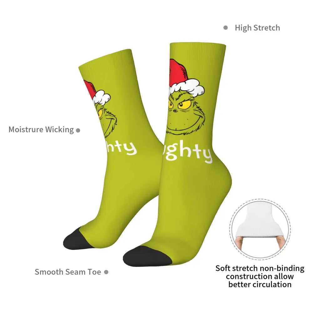Novelty Christmas-S-Green-S-Grinching Socks Men's Women's Fashion Socks Spring Summer Autumn Winter Middle Tube Socks Gift