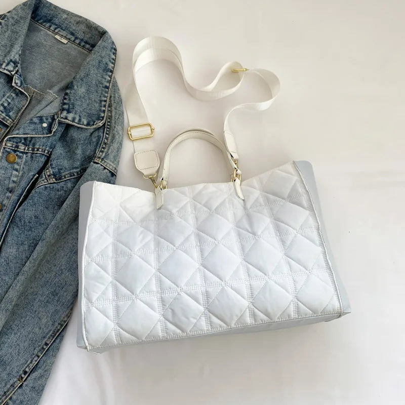 Green Padded Handbag Fashion Quilted Shoulder Bags For Women 2023 Winter Space Cotton Shopper Bag Portable Large Capacity Tote