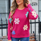 Spell Color Flower Round Collar Pullover Knitted Sweater