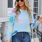 Spell Color Flower Round Collar Pullover Knitted Sweater