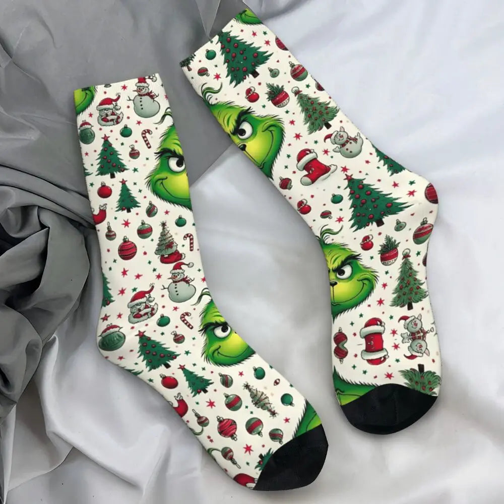Unisex Men Socks Christmas-S-Green-S-Grinching Just Waiting for Christmas Stockings Winter Kawaii Socks Climbing Non Skid Socks