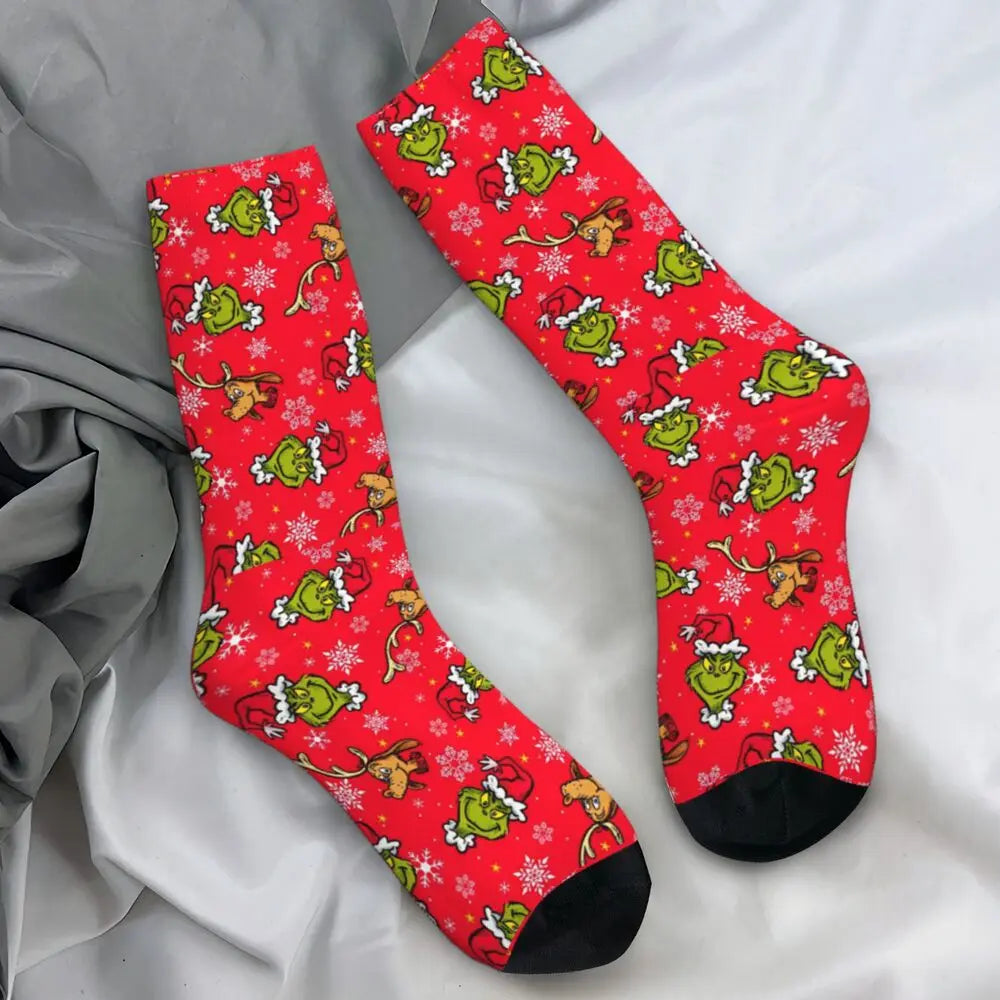 Pink Christmas-S-Green-S-Grinching Stockings Monster Trendy Socks Winter Anti Skid Socks Women Men Running High Quality Socks