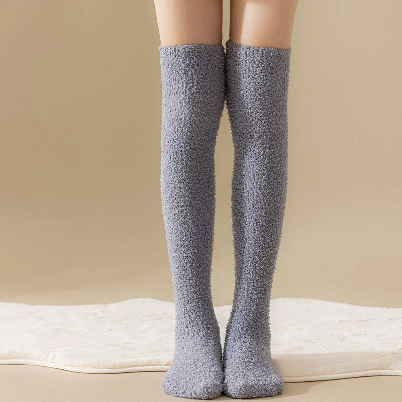 Thick Over The Knee Long Socks Breathable Warm Sweat-Absorbent Soft Fleece Knee-High Stockings