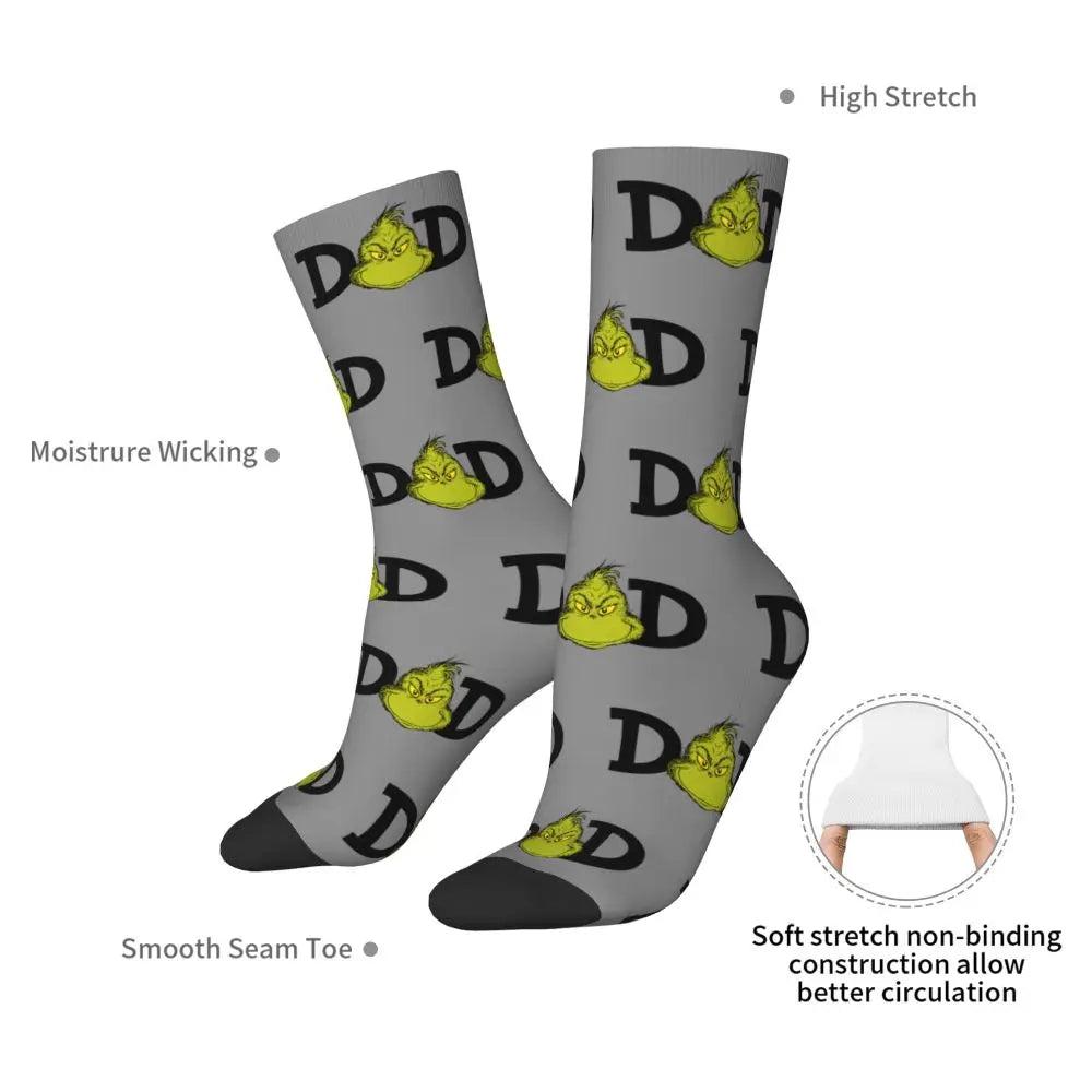 Novelty Christmas-S-Green-S-Grinching Socks Men's Women's Fashion Socks Spring Summer Autumn Winter Middle Tube Socks Gift
