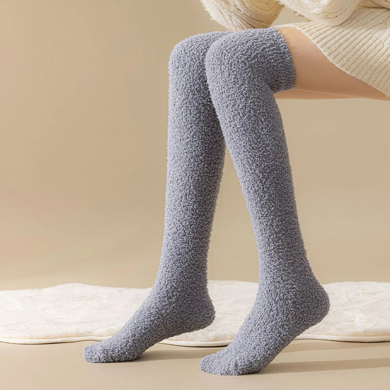 Thick Over The Knee Long Socks Breathable Warm Sweat-Absorbent Soft Fleece Knee-High Stockings