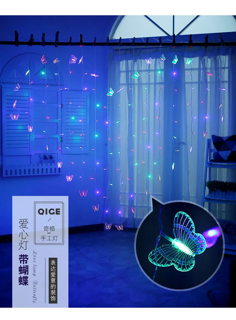 Star LED String Lights Love Heart Bow Shape Led Curtain Lights Birthday Christmas Party Wedding Decorations Fairy Lights Bedroom