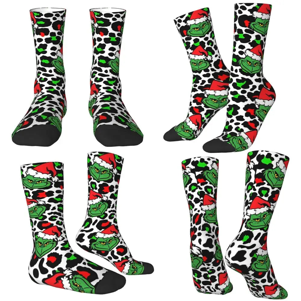 Unisex Men Socks Christmas-S-Green-S-Grinching Just Waiting for Christmas Stockings Winter Kawaii Socks Climbing Non Skid Socks