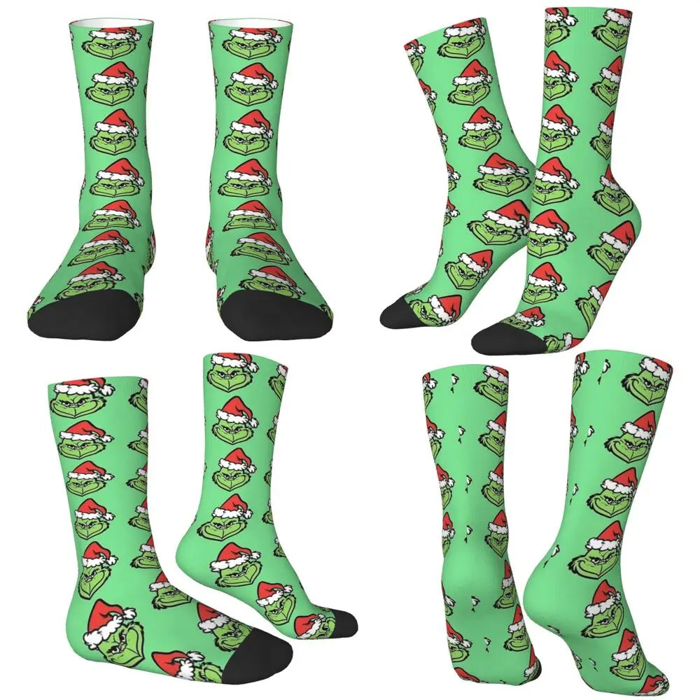 Pink Christmas-S-Green-S-Grinching Stockings Monster Trendy Socks Winter Anti Skid Socks Women Men Running High Quality Socks