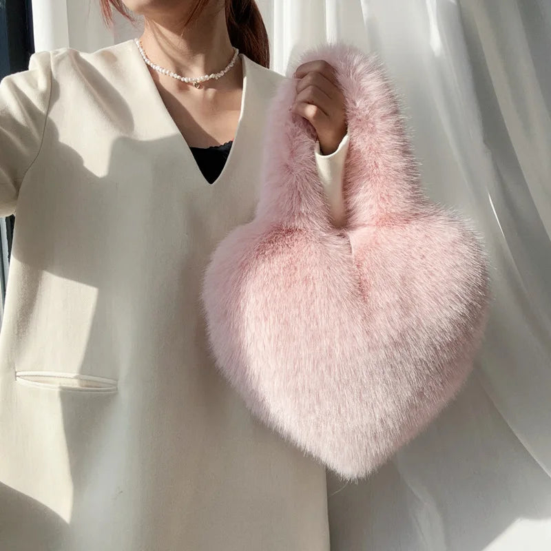 Fluffy Love Heart Shoulder Bag / Tote