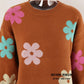 Spell Color Flower Round Collar Pullover Knitted Sweater