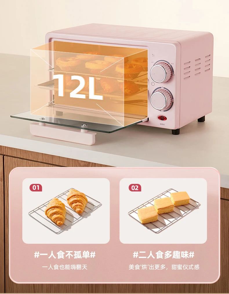 Mini Electric Oven (12L), Compact Baking Oven for Home Use, SpaceSaving Toaster, Quick Heat Oven, Countertop Baking Appliance,