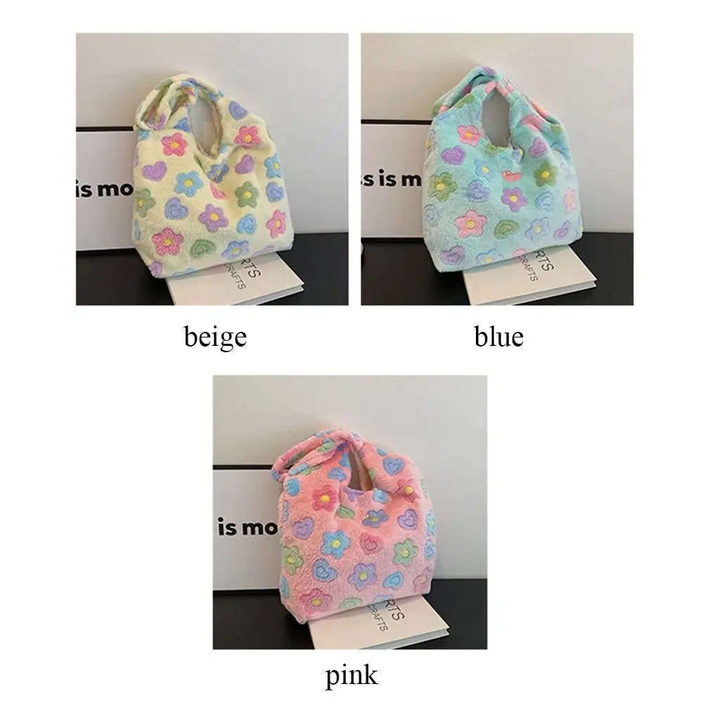 Soft Plush Shoulder Bags Casual Large Capacity Furry Top-Handle Bag Handbags Women Girls
