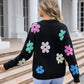 Spell Color Flower Round Collar Pullover Knitted Sweater