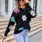 Spell Color Flower Round Collar Pullover Knitted Sweater
