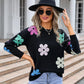 Spell Color Flower Round Collar Pullover Knitted Sweater