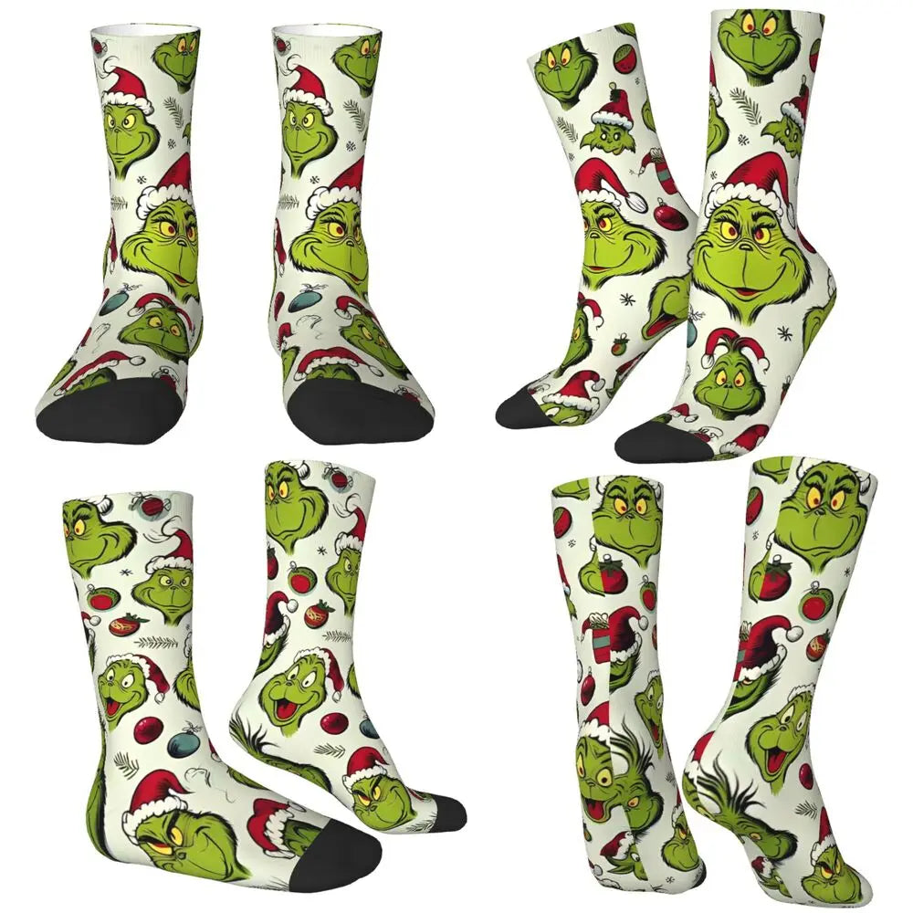 Unisex Men Socks Christmas-S-Green-S-Grinching Just Waiting for Christmas Stockings Winter Kawaii Socks Climbing Non Skid Socks