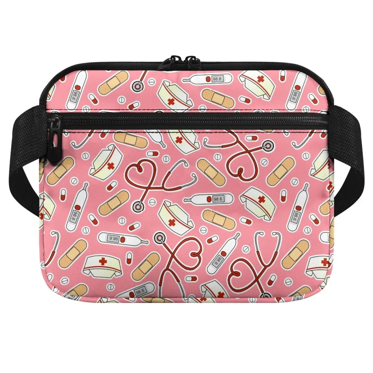 Adjustable Shoulder Pink Fanny Pack Cartoon Medical Tool Pattern Waist Bags Organizer Zipper Belt Storage riñoneras Para Hombre