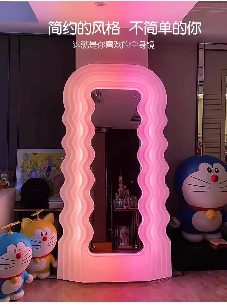 Full Body Fitness Pink Luminous Floor Mirror