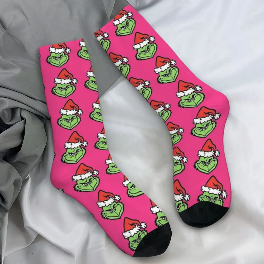 Pink Christmas-S-Green-S-Grinching Stockings Monster Trendy Socks Winter Anti Skid Socks Women Men Running High Quality Socks