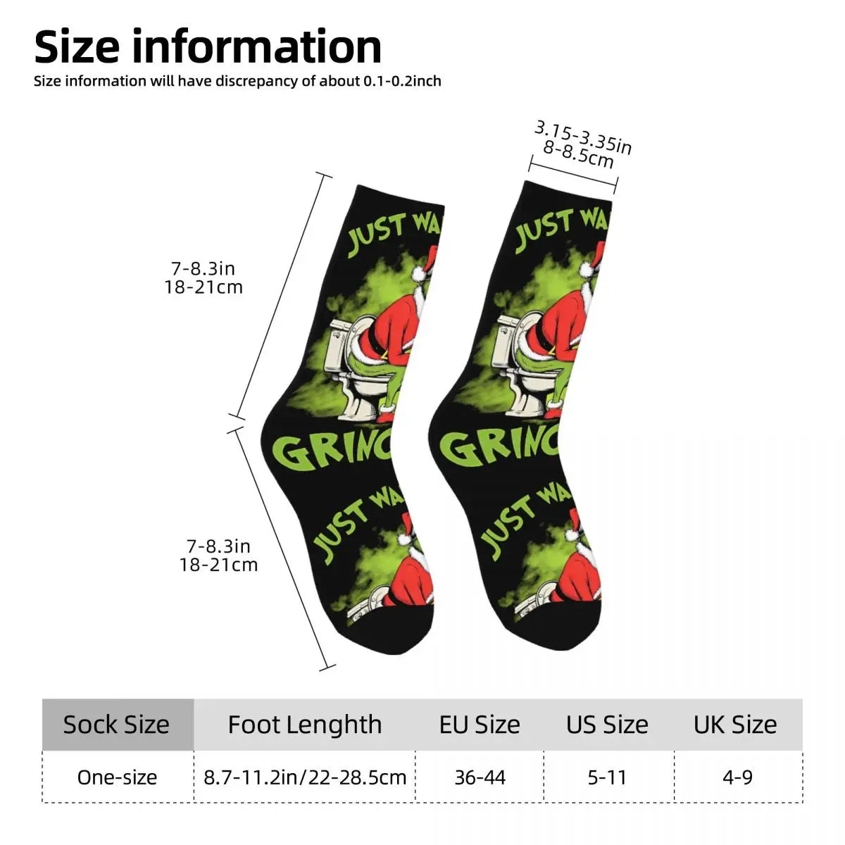 Unisex Men Socks Christmas-S-Green-S-Grinching Just Waiting for Christmas Stockings Winter Kawaii Socks Climbing Non Skid Socks