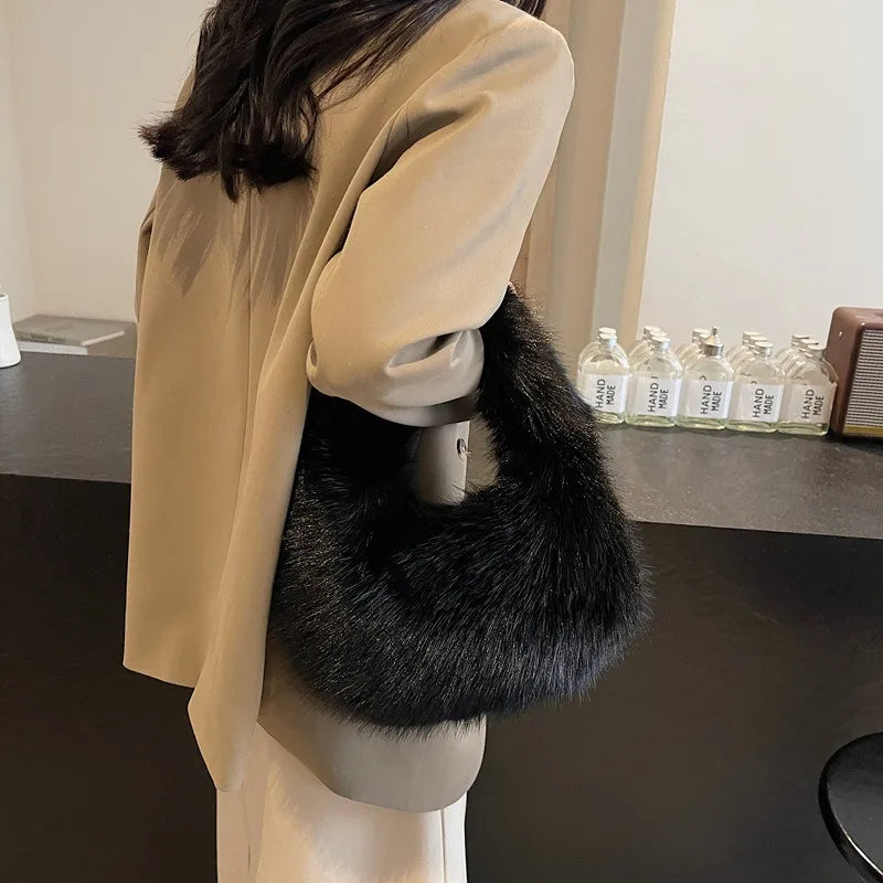 Faux Soft Plush Women's Small Half Moon Bag