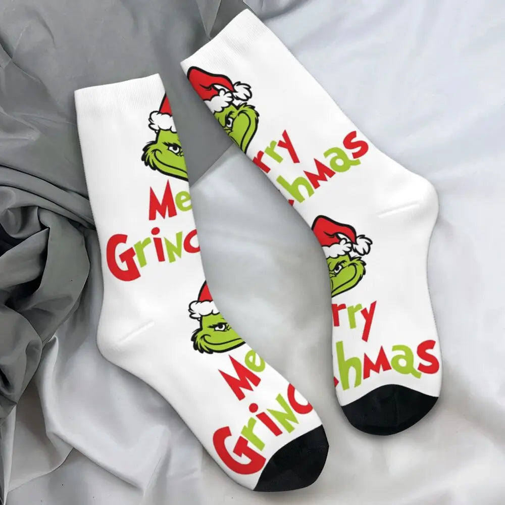 Unisex Men Socks Christmas-S-Green-S-Grinching Just Waiting for Christmas Stockings Winter Kawaii Socks Climbing Non Skid Socks