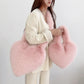 Love Heart Female Pink Plush Handbags Large Capacity Women's Faux Fur Crossbody Bag Tote Y2k Hot Girls Fluffy Shoulder Bags