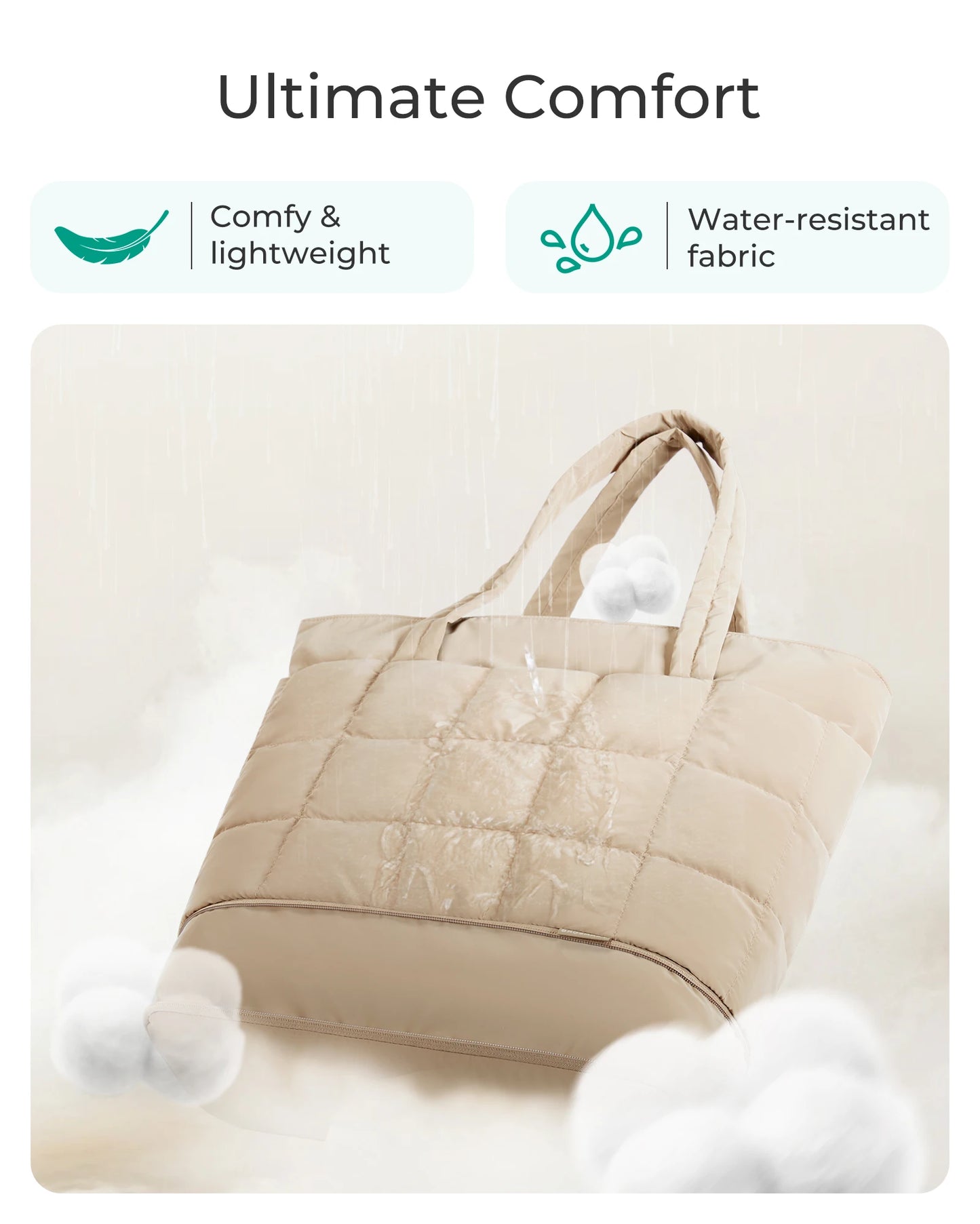 BAGSMART Expandable Tote Bag for Women Puffer Shoulder Tote Bag With Zipper 28L Travel Bags Casual Handbags Nurse Bag