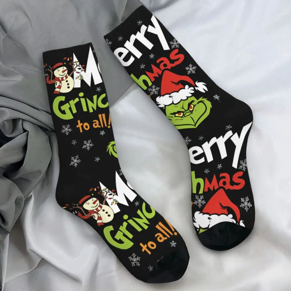 Unisex Men Socks Christmas-S-Green-S-Grinching Just Waiting for Christmas Stockings Winter Kawaii Socks Climbing Non Skid Socks