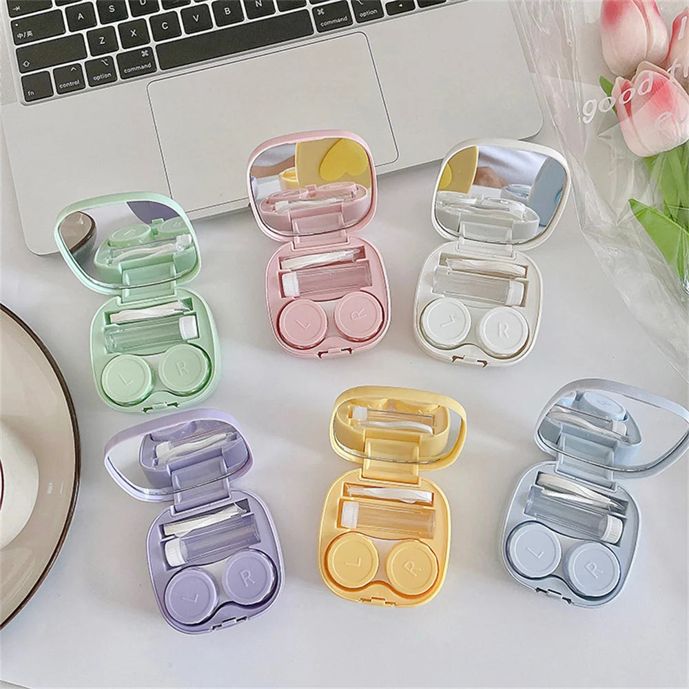 Heart Contact Lens Case with Mirror Mini Lovely Eyes Care Contact Lens Container Box Travel Kits Eyewear Accessories Organizer