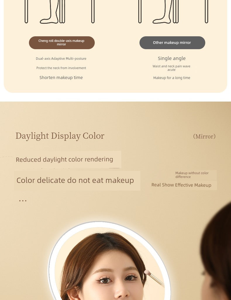 Dual-Axis Stand Office Rotating Makeup Mirror with Light
