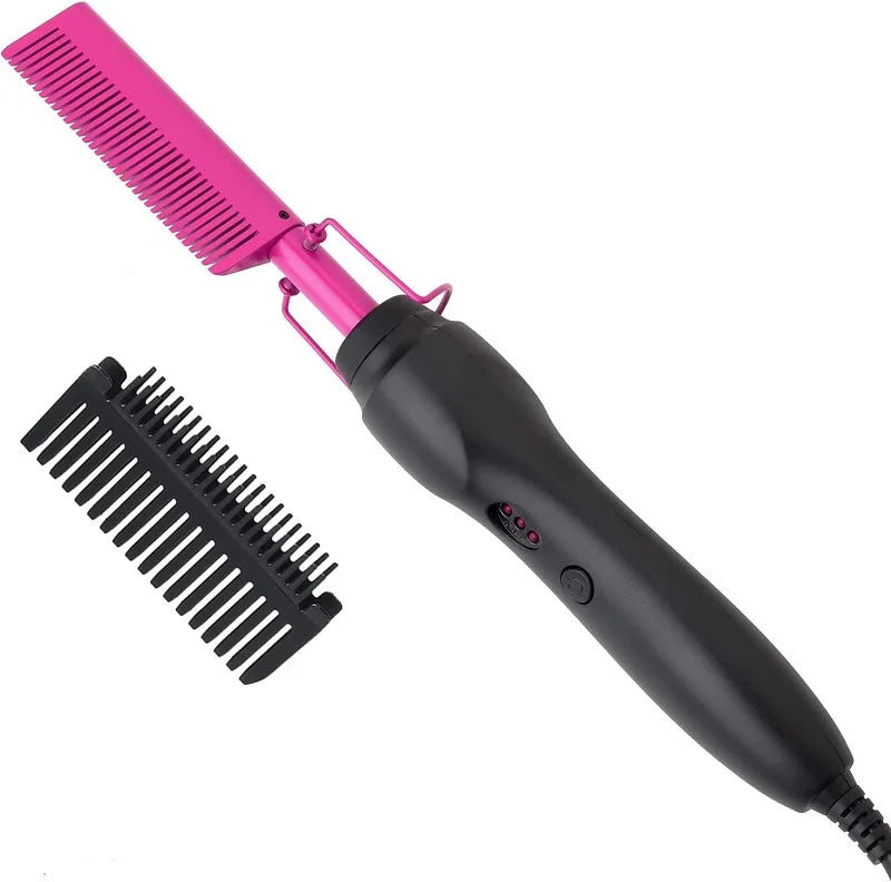 Electric Pink Hot Comb Professional Fast Heating Styling Comb Hair Straightener Portable Anti-Scald Straightening Press Comb