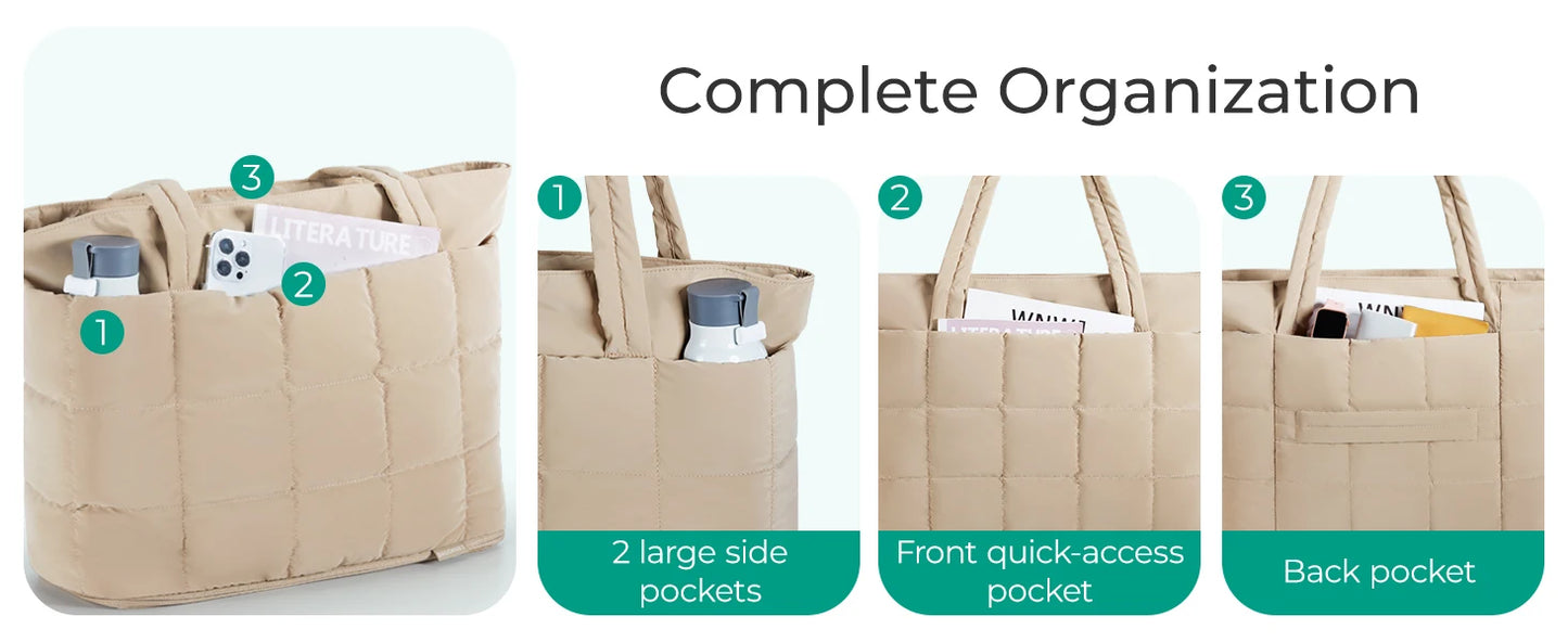 BAGSMART Expandable Tote Bag for Women Puffer Shoulder Tote Bag With Zipper 28L Travel Bags Casual Handbags Nurse Bag