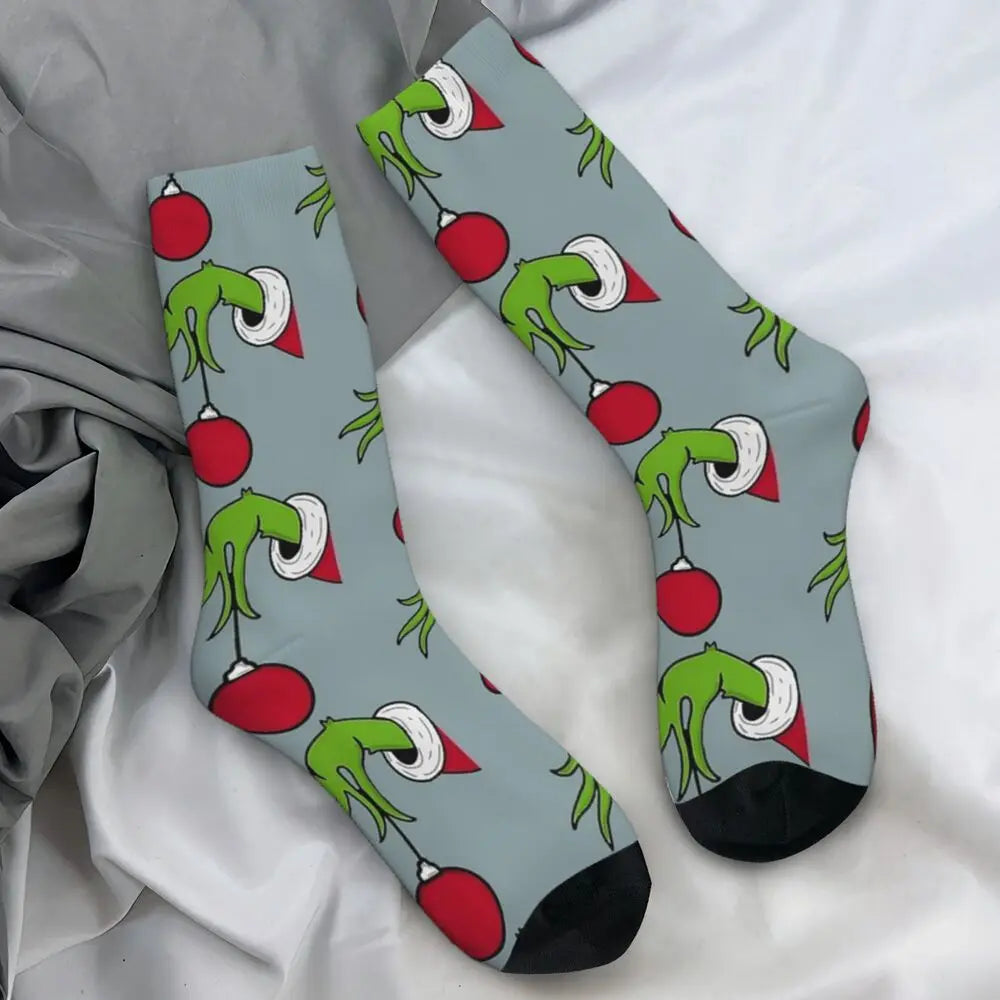 Pink Christmas-S-Green-S-Grinching Stockings Monster Trendy Socks Winter Anti Skid Socks Women Men Running High Quality Socks