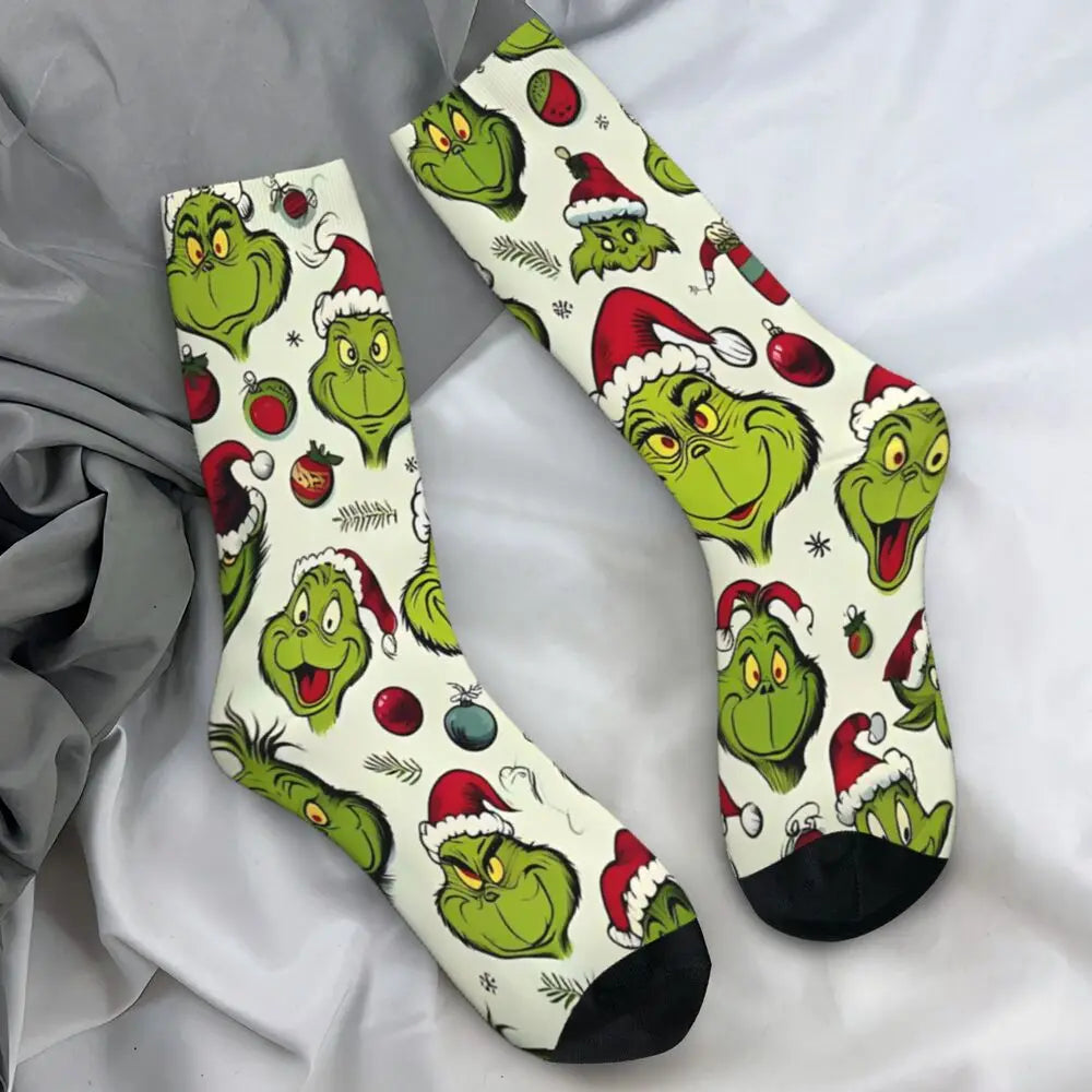 Unisex Men Socks Christmas-S-Green-S-Grinching Just Waiting for Christmas Stockings Winter Kawaii Socks Climbing Non Skid Socks