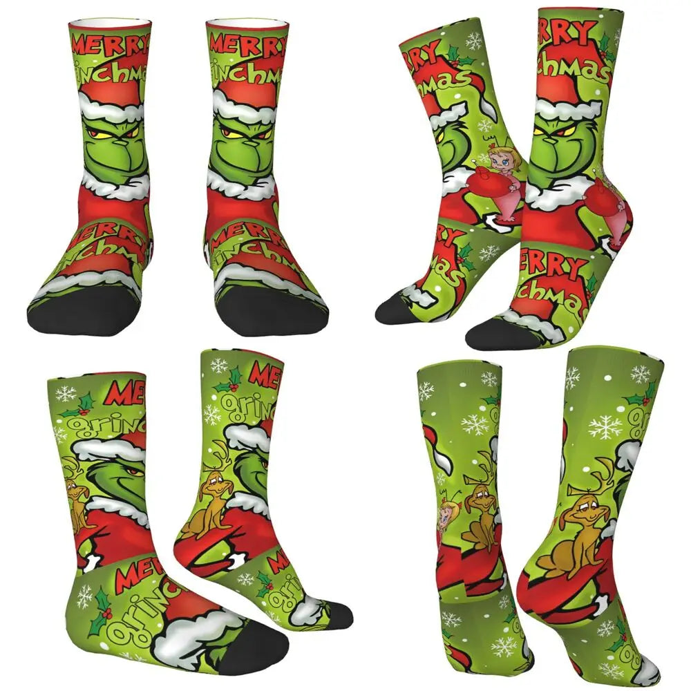 Unisex Men Socks Christmas-S-Green-S-Grinching Just Waiting for Christmas Stockings Winter Kawaii Socks Climbing Non Skid Socks