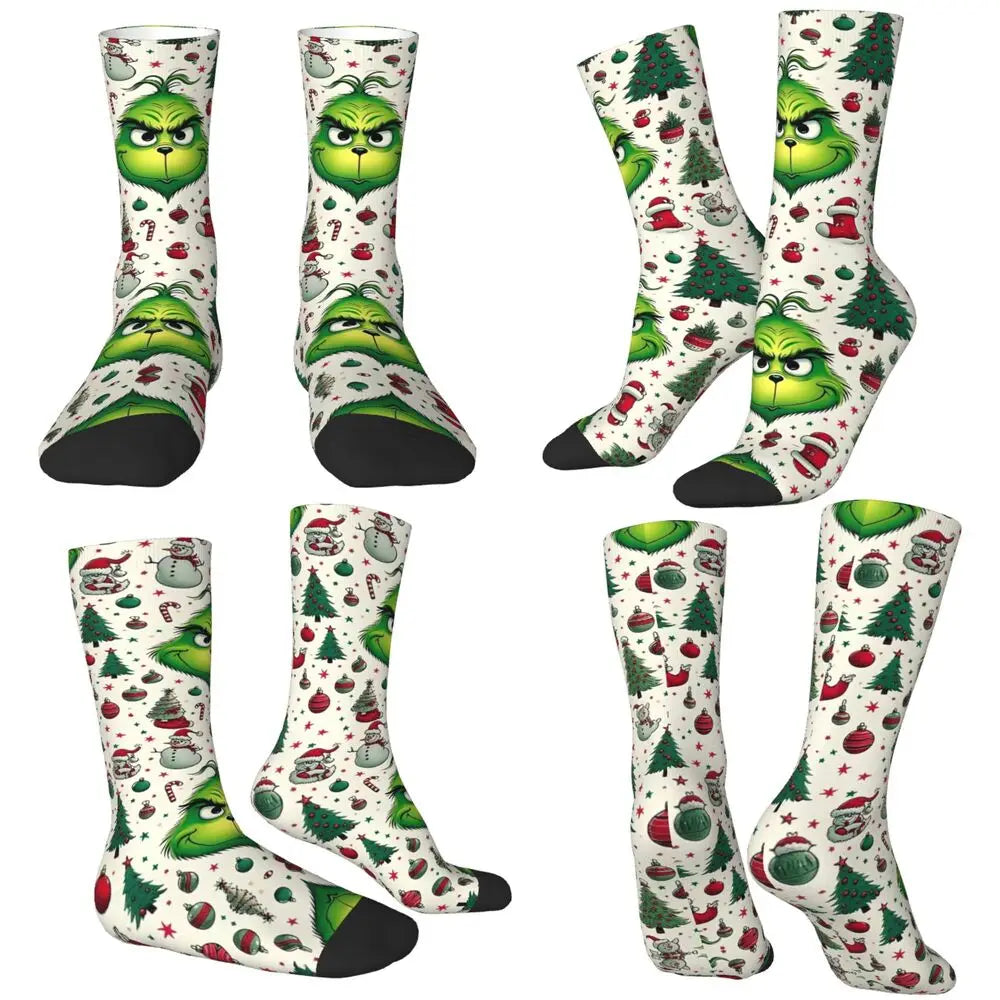 Unisex Men Socks Christmas-S-Green-S-Grinching Just Waiting for Christmas Stockings Winter Kawaii Socks Climbing Non Skid Socks