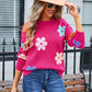 Spell Color Flower Round Collar Pullover Knitted Sweater