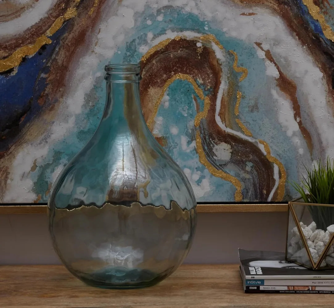 Deco 79 Recycled Glass Handmade Decorative Vase Spanish Bottle Centerpiece Vase, Flower Vase for Home 11" x 11" x 17"